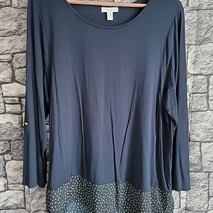 Charter Club Plus Size 2x Womens Top, Blue, Adjustable Sleeve